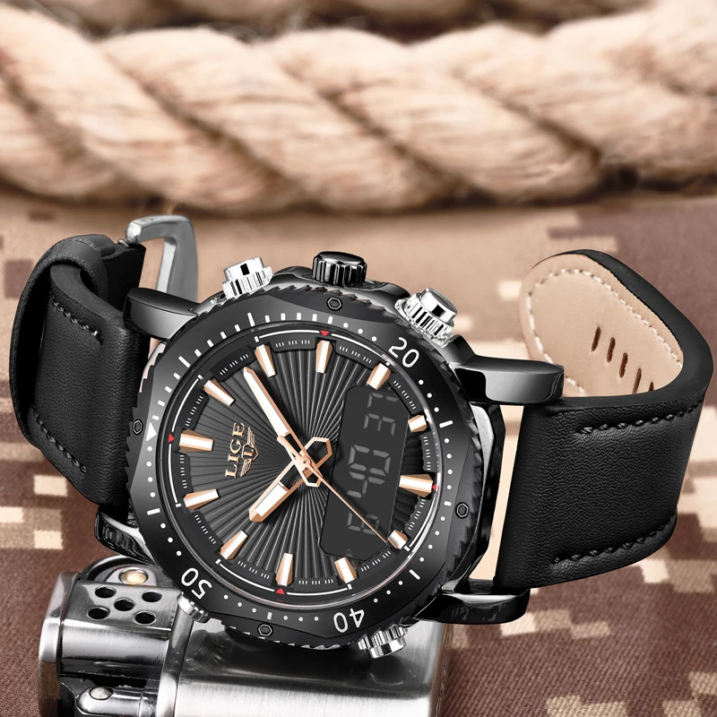

2019 New LIGE Mens Watches Top Brand Luxury Men's Casual Double Display Waterproof Quartz Watch Men Sport Watch Montre Homme+Box