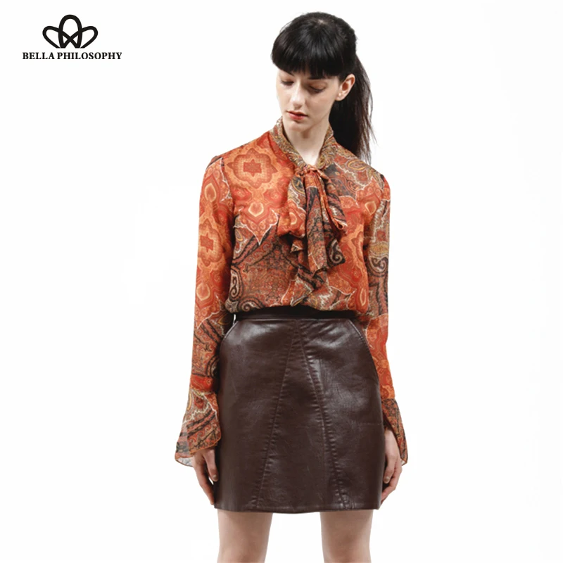 Bella Philosophy 2019 winter high waist Skrit PU faux leather women skirt pink yellow black green blue zipper mini skirt women