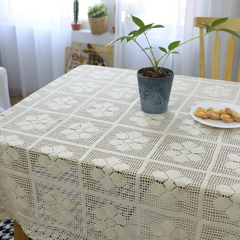 

Cotton Knitted Lace Tablecloth Crocheted Floral Hollow Table Cloth Party Wedding Table Decor