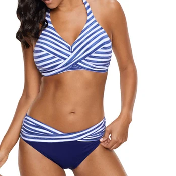 

Sexy Bikini Set Women Gathering Bikini Swimsuit Bathing Suit Striped Fashion Split Swimsuit Swimwear Beach Wear