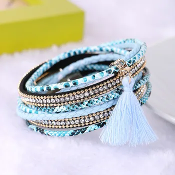 

2017 New Arrived Sexy Bling Rhinestone Double Wrap Bracelet For Women Leather Wrap Bracelet Wristband Crystal Charms Bracelet