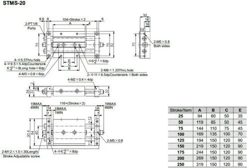 STMS 16 цилиндр с двусторонним штоком, отверстие: 16 мм, ход: 200 мм