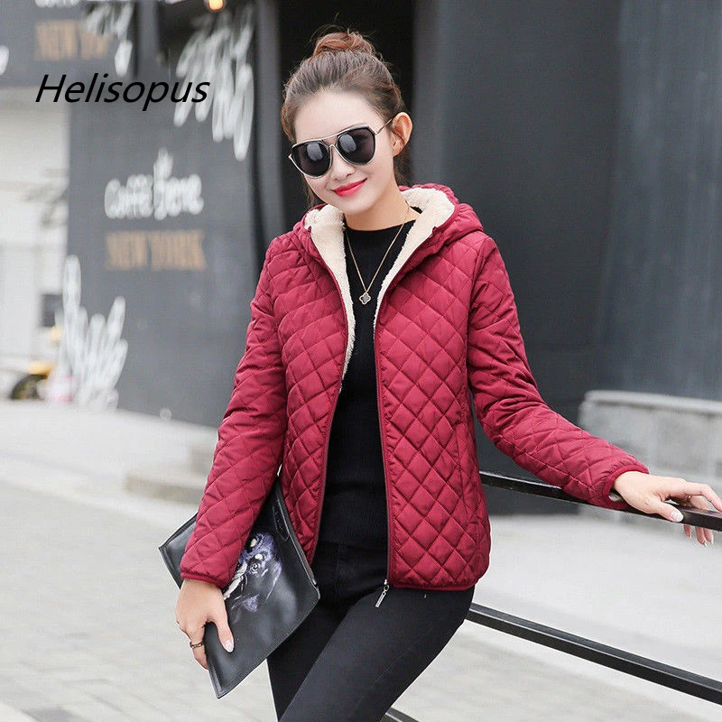 

Helisopus 2019 Women Basic Jackets Winter Plus Size Velvet Lamb Hooded Coats Winter Warm Coats Female Casual Outwear