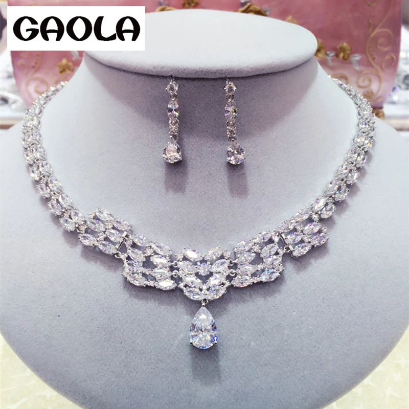 

2016 New Design Gold Color Crystal Drop Earrings and Necklace charms Jewelry Sets GLN0196/GLE5152
