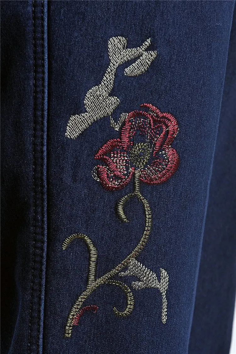 Кашемировые Ультра-мягкие теплые джинсы с вышивкой размера плюс, женские зимние Стрейчевые джинсы с высокой талией, плотные обтягивающие женские джинсы H542