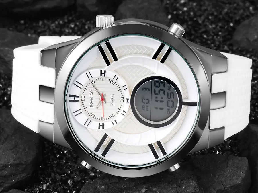 BOAMIGO Mens Watches Top Brand Luxury Dual Display Digital Military Quartz Watch White Rubber Gift Wristwatches for Casual Dress (3)