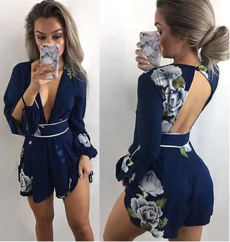 

women playsuits bodysuits jumpsuits sexy short overalls feminino floral navy summer holiday bodycon jumpsuit for women 2019