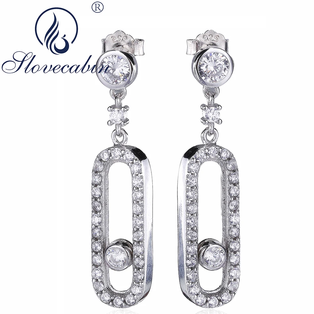 

Slovecabin Top Selling Genuine 925 Sterling Silver Move Stone Geometric Drop Earrings For Women Sterling Silver Fashion Jewelry
