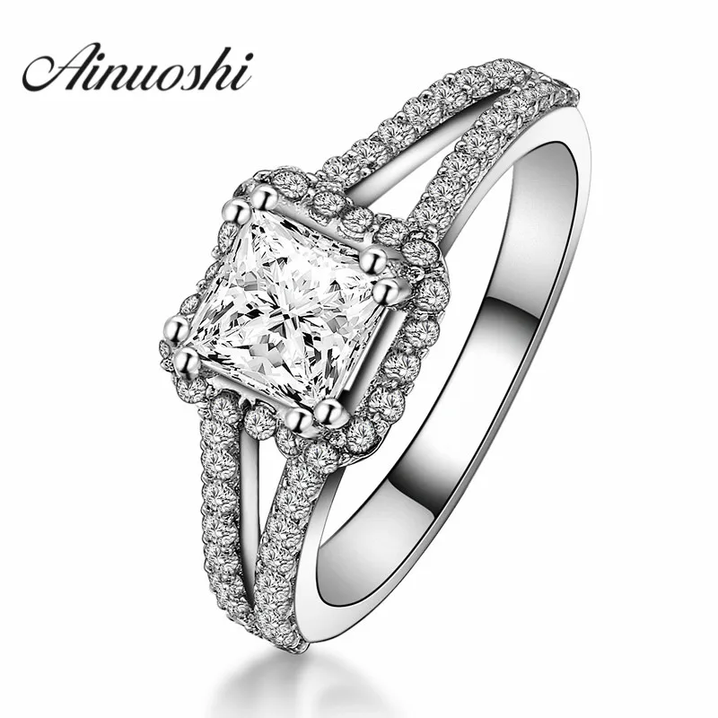 Женское Обручальное Кольцо AINUOSHI Princess Cut Halo классическое кольцо из стерлингового