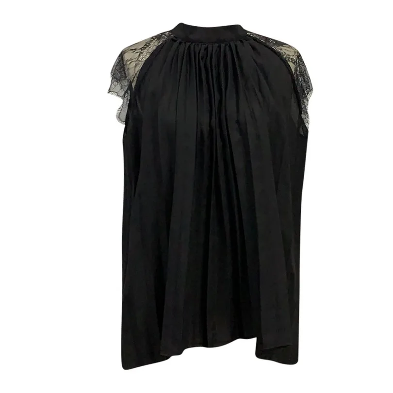 Women Clothes Summer O-Neck Lace stitching pleated loose chiffon Shirt Top Daily Fashion Casual Ladies Tops #4M19 (7)