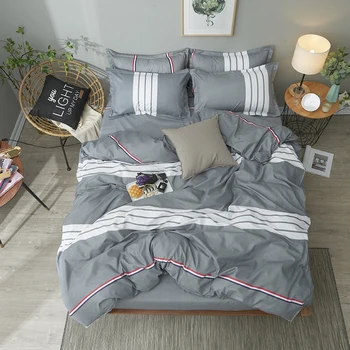 

Urban style gray white stripe 4/3pcs Bedding Sets duvet cover quilt cover Set green bed sheet pillow cases bedclothes