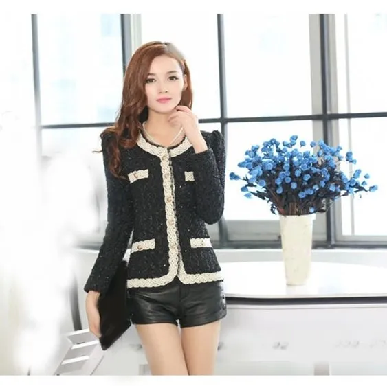 

Autumn Winter Women Vintage Tweed Coat O-Neck Casual Formal Woolen Coat Fashion Elegant Office Lady Wool Blends Jacket Overcoat