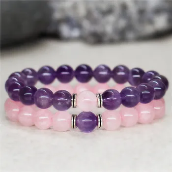 

6pair/lot His and her bracelet Couples bracelet Gemstone Amethyst Matching bracelet for Couples gift for boyfriend