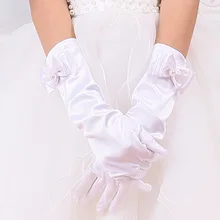 Перчатки для девочек длинные перчатки принцессы Свадебное платье для девочек перчатки Лук костюм аксессуары атласные перчатки подарок на день рождения белый розовый