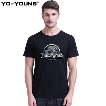 

Yo-Young Jurassic World T-shirts Jurassic Park LOGO Print Men T Shirts Short Sleeve Streetwear 100% Combed Cotton
