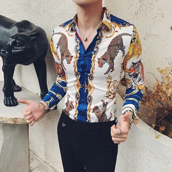

Casual Camisa Social Masculina Men Clothes Camisa Homem Hawaiian Shirt 2019 Autumn Streetwear Animal Print Shirt Man Long Sleeve