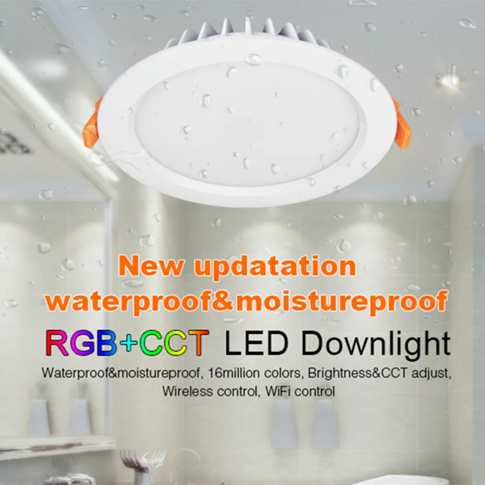 

Mi Light FUT069 AC85V-265V 15W RGB+CCT Dimmable LED Downlight Waterproof Round Recessed Light wireless wifi control For Bathroom