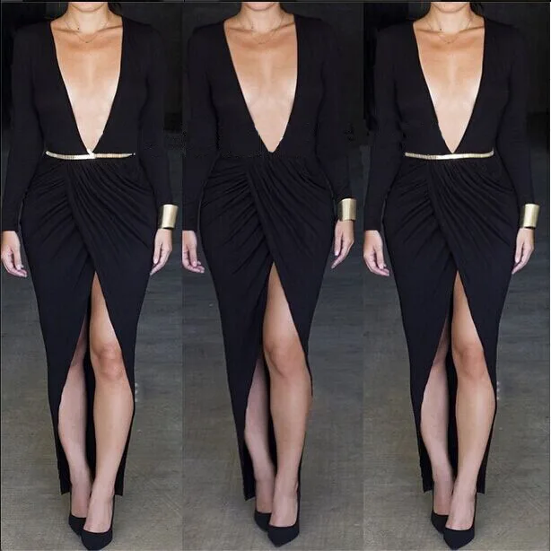 Dress bodycon split with black long suppliers donation drop