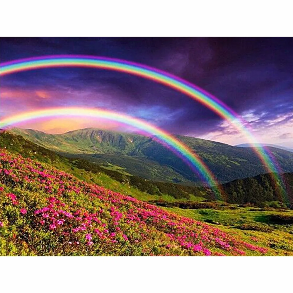 

2018 Needlework Diy Diamond Painting The beautiful scenery in the rainbow Cross Stitch diamond Embroidery round Illustration