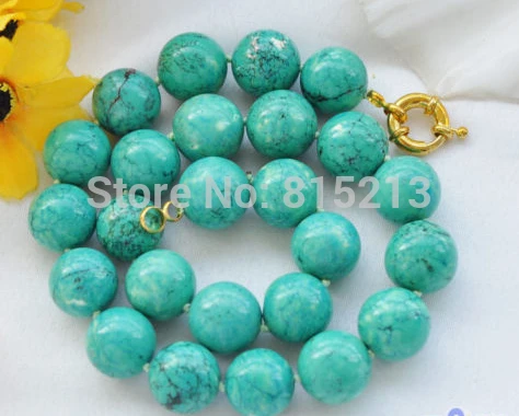 

ddh001483 Rare 17" 16mm round green turquoise bead NECKLACE