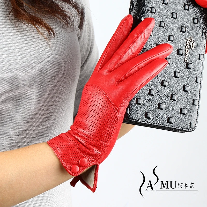 Модные стильные женские перчатки из натуральной кожи овчины осенние короткие бархатные теплые перчатки для вождения Женские варежки