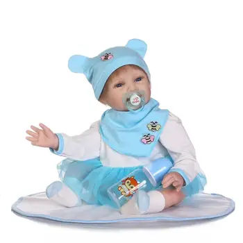 

22inch reborn Silicone babies dolls 55cm bebe alive blue/brown eyes smile adorable infant toy cloth body bonecas brinquedos