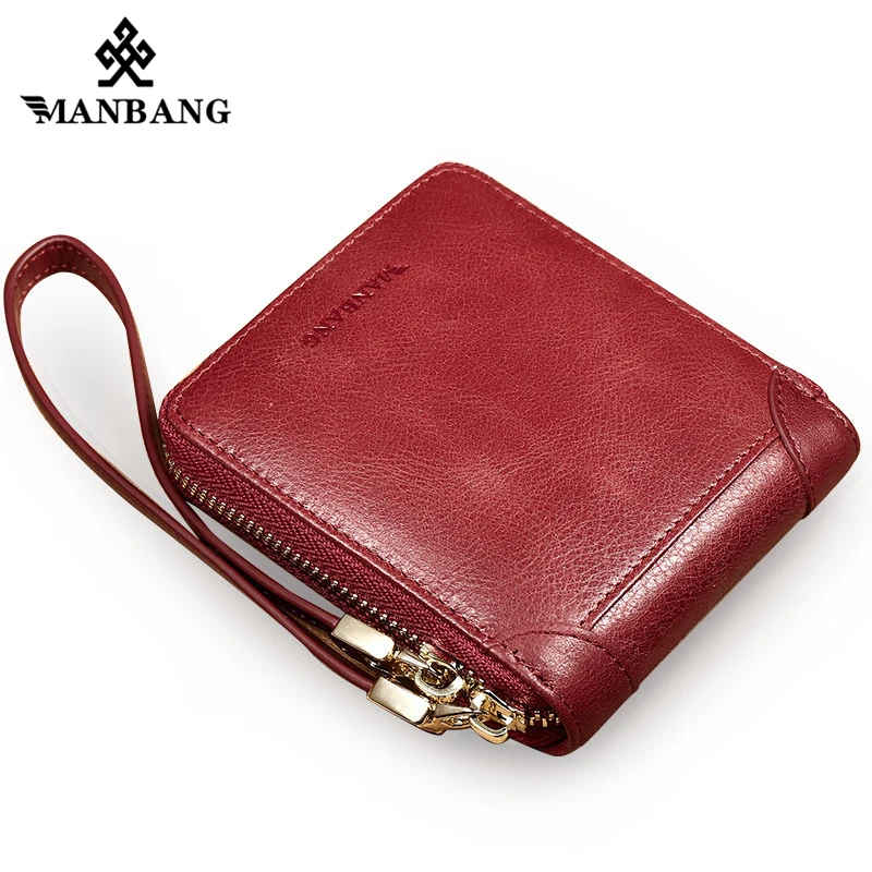 ManBang женский кошелек из натуральной воловьей кожи на молнии, мужской бумажник с поперечным сечением, Портативный функциональный кошелек