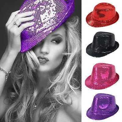 Silver Sequin Gangster Hat Fedora Trilby Cap Hats Dance Party 