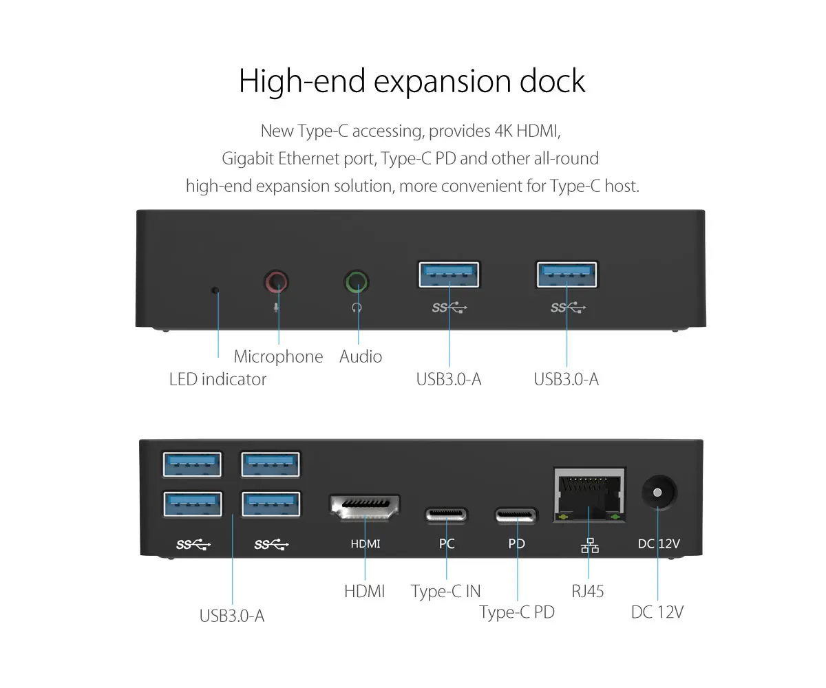 Алюминиевая многофункциональная док-станция, type-C к HDMI/RJ45/USB3.0-A* 6/аудио/микрофон универсальный, SDB1