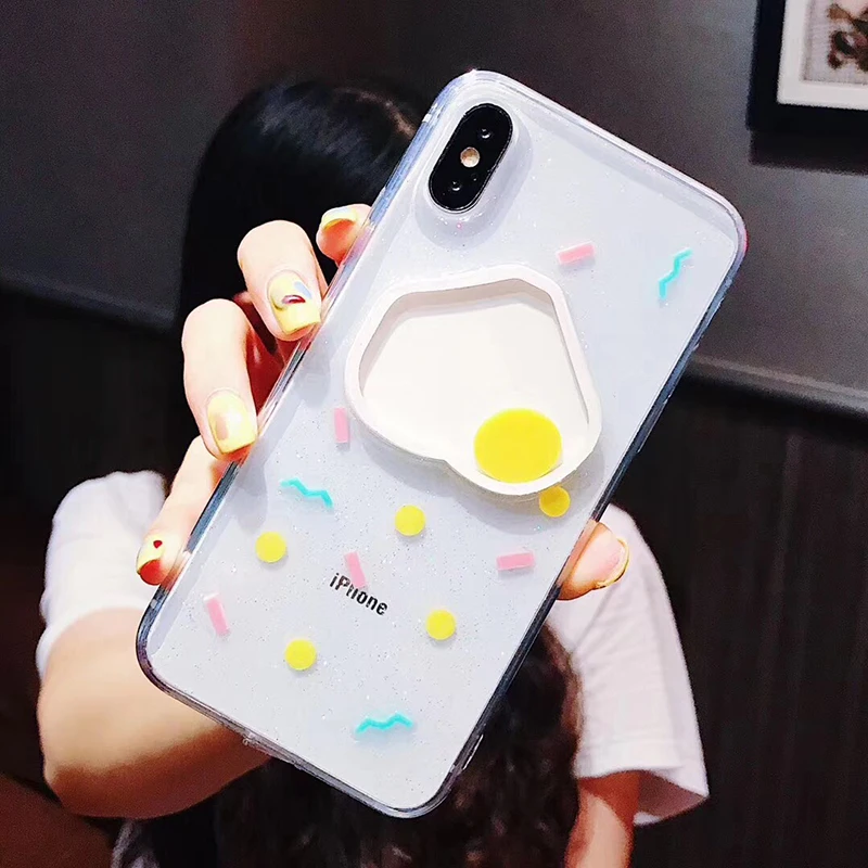 Hot selling Funny Cartoon poached egg Case For iPhone 7 Case For Apple iphone X 6S 6 7 8 Plus Soft  TPU Clear Glitter Phone Case (6)