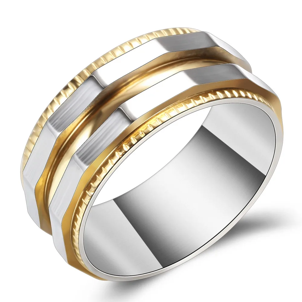 Men Trendy Irregular Titanium Steel Alloy Ring Male Gold/Black Color