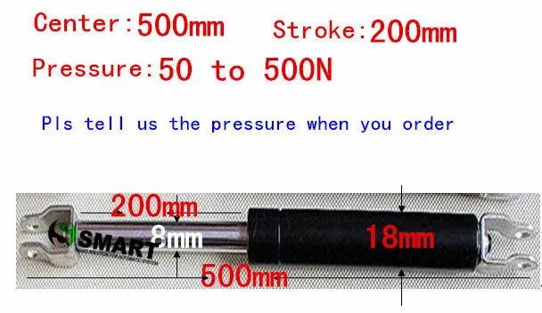 

free shipping 500mm central distance,200mm stroke,50 to 500N force pneumatic Auto Gas Spring, Lift Prop Gas Spring Damper