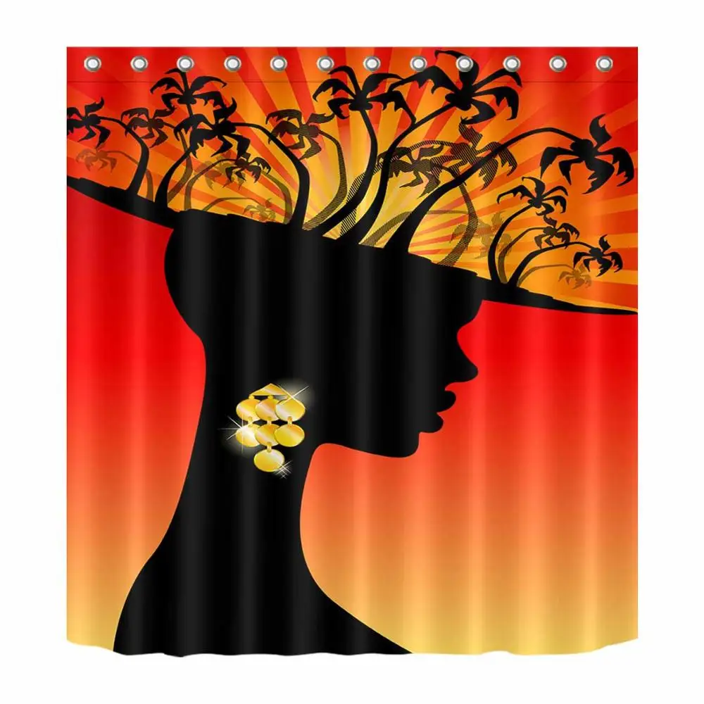 Африканская американская Женская занавеска для душа афро волосы девушка блестящее сердце Водонепроницаемый полиэстер ткань Ванная комната декор занавес 12 крючков набор - Цвет: 5849