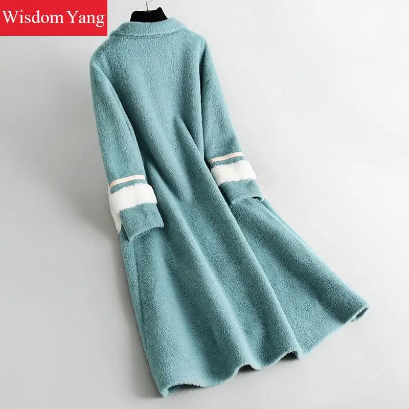 Survêtement Polaire Bureau Bleu Blue pink Poches Pardessus Hiver Coat Oversize Manteaux Trench Élégant Femmes Manteau Laine Coat Long Costume Chaud Dames Rose RI6wxnT