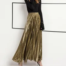 Тренд-сеттер весенние и осенние плиссированные юбки Для женщин Глод бархат эластичный пояс Повседневное длинная юбка
