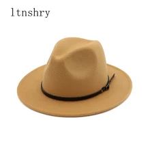 2019 Fashion Design Felt Cap Belt Women Warm Winter Wool Belt Cap Wide Brim Chapeu Feminino Cowboy Hat Jazz cap Unisex man hat 2019 Fashion Design Felt Cap Belt Women Warm Winter Wool Belt Cap Wide Brim Chapeu Feminino Cowboy Hat Jazz cap Unisex man hat