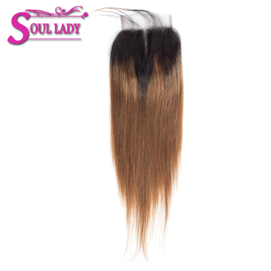 Soul lady Ombre Перуанские Прямые Человеческие волосы Кружева Закрытие 1B/30 предварительно сорвал с волосами младенца не волосы Remy с эффектом