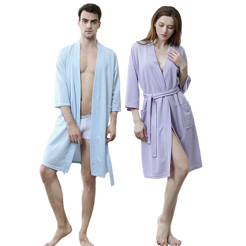 Банный халат для влюбленных размера плюс, женское летнее сексуальное вафельное кимоно, Банные мужские халаты, женские халаты для подружки невесты, Халат