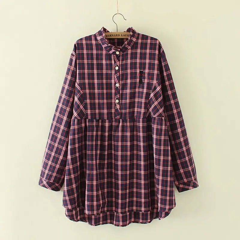 الكشكشة س الرقبة البلوزات النساء عارضة منقوشة طويلة الأكمام قمصان فضفاضة KKFY2567