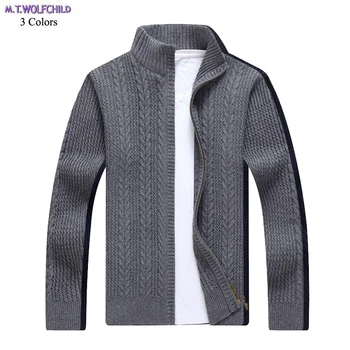 

Male sweaters 2018 Winter knitted mens coats long sleeve stand-collar thick knitted sweaters fashion zipper mens clothing 3XL