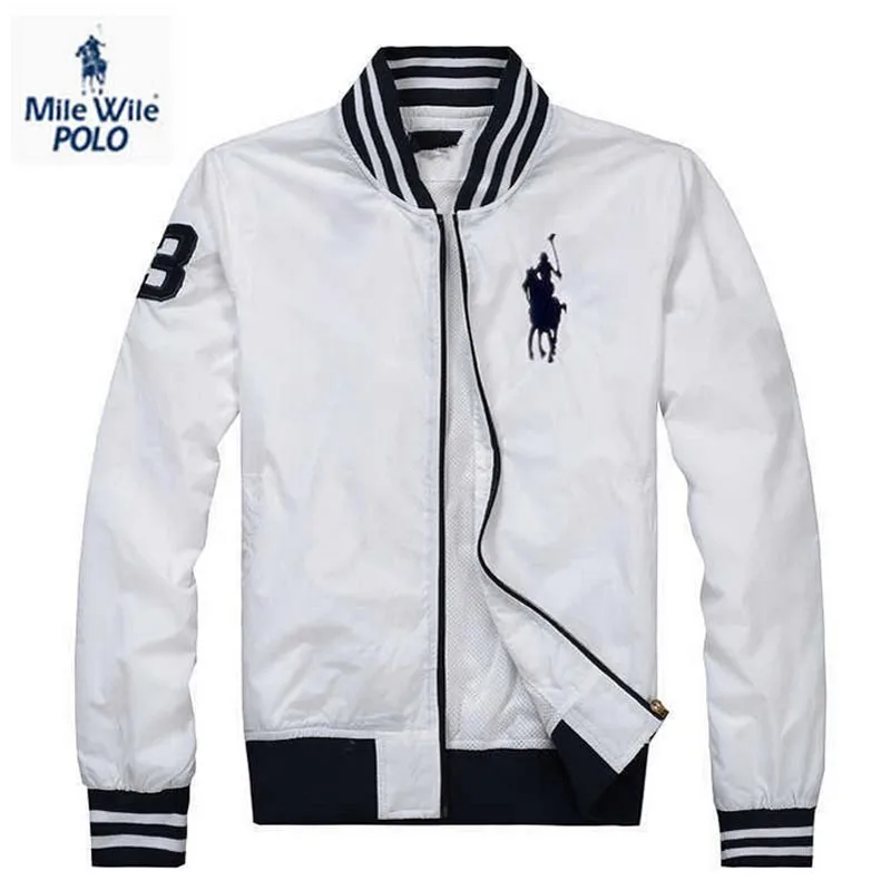 black polo jacket with white horse
