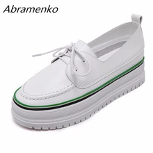 Abramenko/обувь на толстой подошве повседневная женская обувь в британском стиле на платформе, с круглым носком, на шнуровке, из натуральной кожи, на плоской подошве, оксфорды, Размер 8