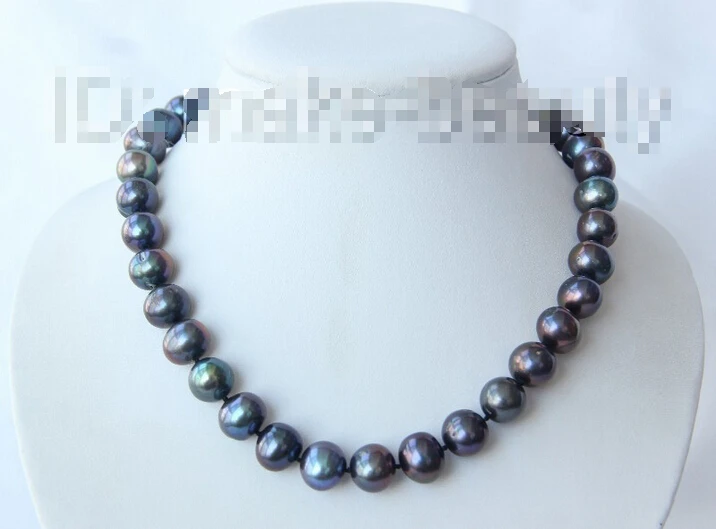 

Free shipping >>>>>>stunning big 13mm round black freshwater cultured pearls necklace h2357
