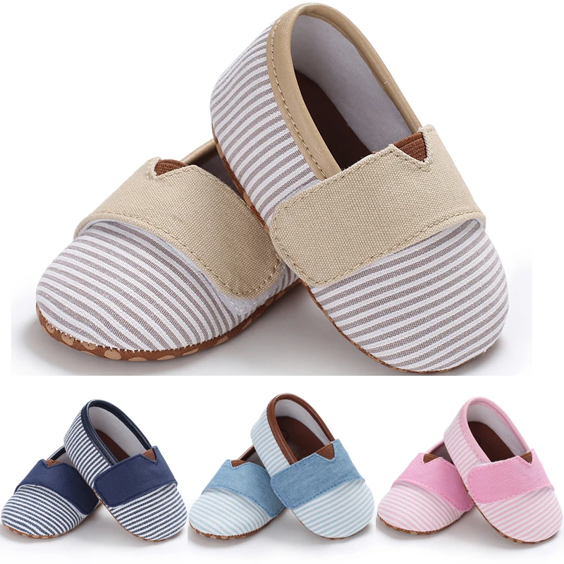 Детские на мягкой подошве обувь для кроватки парусиновые кроссовки для маленьких мальчиков и девочек полосатая обувь с узором для новорожденных от 0 до 18 месяцев