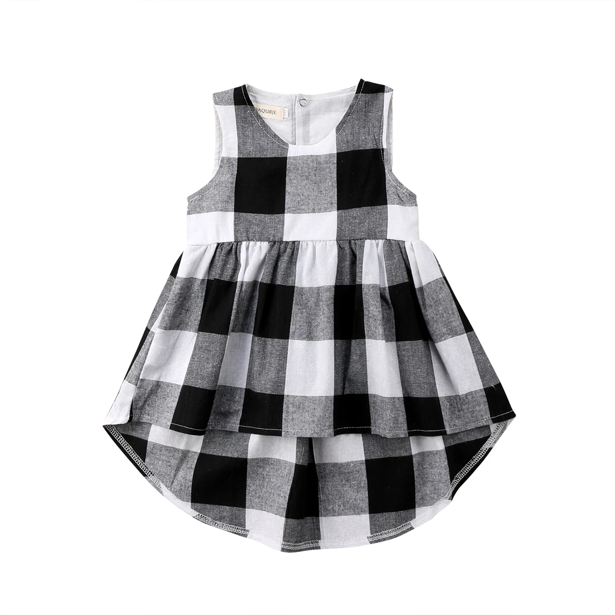 

Gray Plaids Button Dress Kids Baby Girls Princess New Flower Sleeveless Dress Sundress Summer Casual Clothes