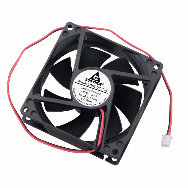 

2 Pieces Gdstime Dual Ball 80mm x 25mm DC 48V Cooling Fan 80mm*80mm*25mm 8025 48 Volts 2Pin Computer CPU Motor Cooler 8cm