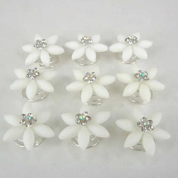 

60 pcs/lot New Fashion Rhinestone Crystal White Floret Spiral Hairpin Bridal Wedding Hair Twists Spins Pins