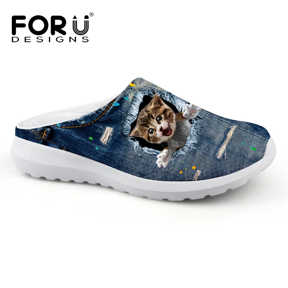 

Breathable men Clogs Shoes Denim Cute Animal Cat Print men Beach Slippers Autumn Summer Brand Sandals Casual Shoes