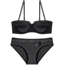 TERMEZY New Push Up Women Sexy Bra Set Intimates Lace Bow Lingerie Half Cup Underwear Set Underwire Thin Cup Bra And Panty Sets