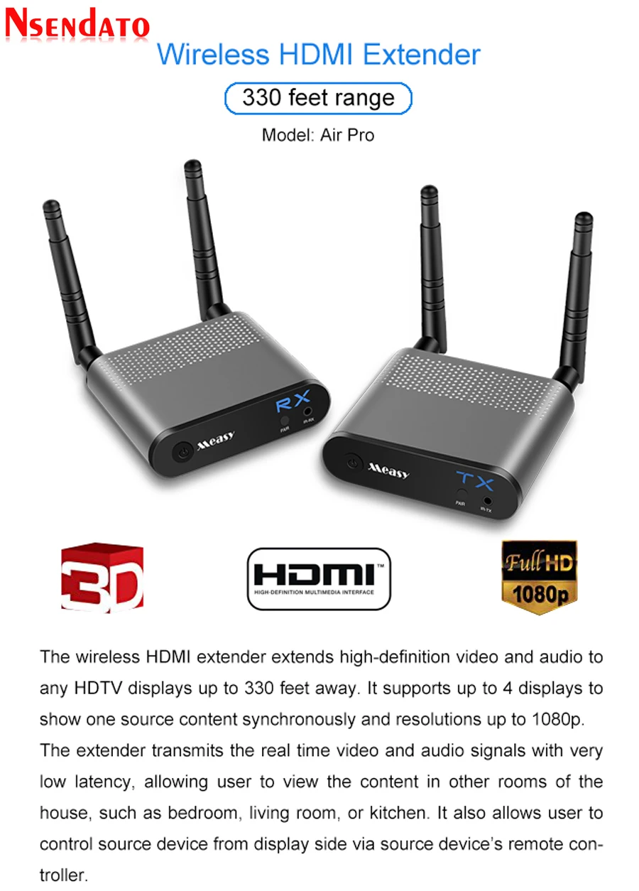 Measy Air Pro 100 м/330FT 2,4 ГГц/5,8 ГГц Беспроводной Wi-Fi HDMI Аудио Видео удлинитель передатчик Отправитель приемник комплект с ИК-сигналом